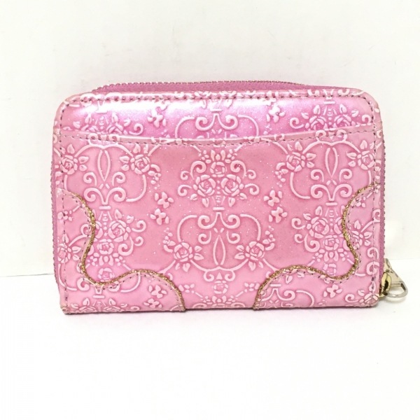 アナスイ ANNA SUI コインケース - エナメル（レザー） ピンク ラウンドファスナー/型押し加工/ラメ 財布_画像2