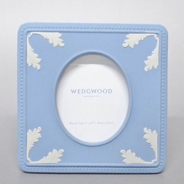 ウェッジウッド WEDG WOOD ジャスパー 陶器 ライトブルー×アイボリー フォトフレーム 小物_画像1