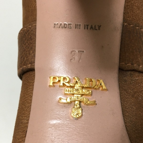 プラダ PRADA ショートブーツ 37 レザー ブラウン レディース オープントゥ 靴の画像6