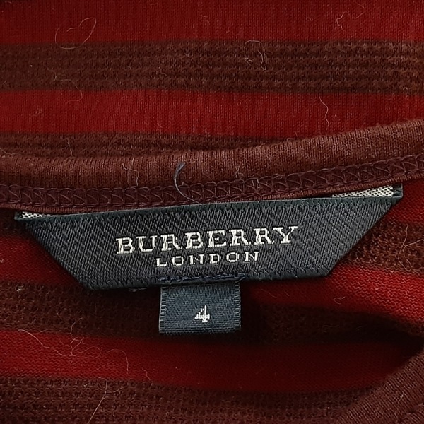 バーバリーロンドン Burberry LONDON 半袖カットソー サイズ4 XL - ボルドー×ダークブラウン レディース クルーネック/ボーダー トップス_画像3