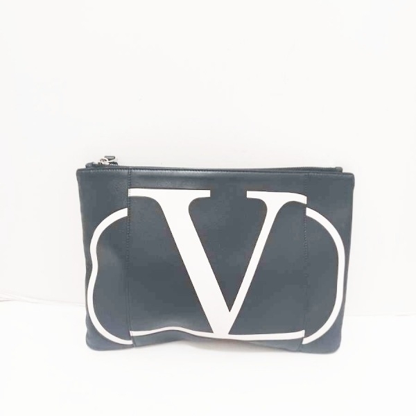 バレンチノガラバーニ VALENTINOGARAVANI クラッチバッグ SY2P0299PCR Vロゴクラッチバッグ レザー 黒×白 美品 バッグ