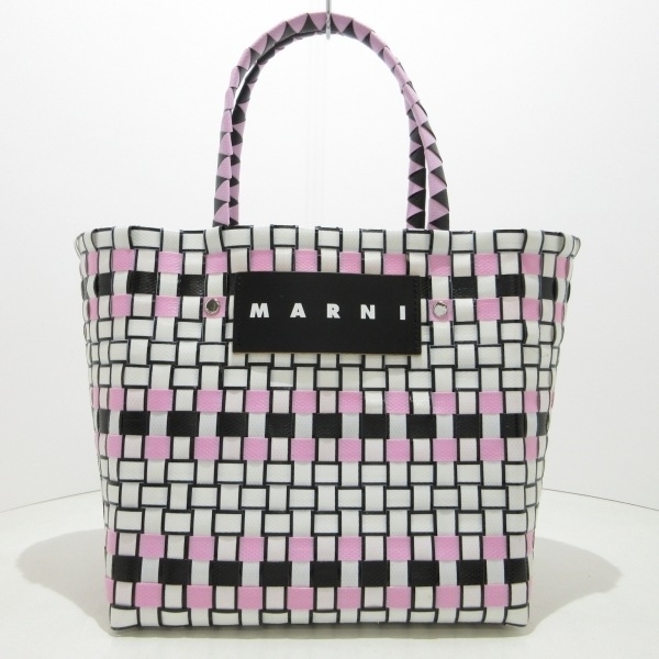 マルニ MARNI ハンドバッグ - 化学繊維 白×黒×ピンク 編み込み バッグ