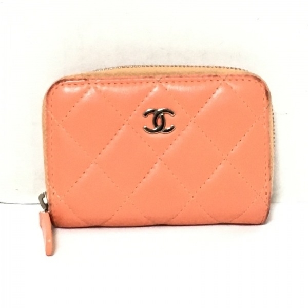 シャネル CHANEL コインケース マトラッセ ラムスキン オレンジ シルバー金具 31番台 財布_画像1