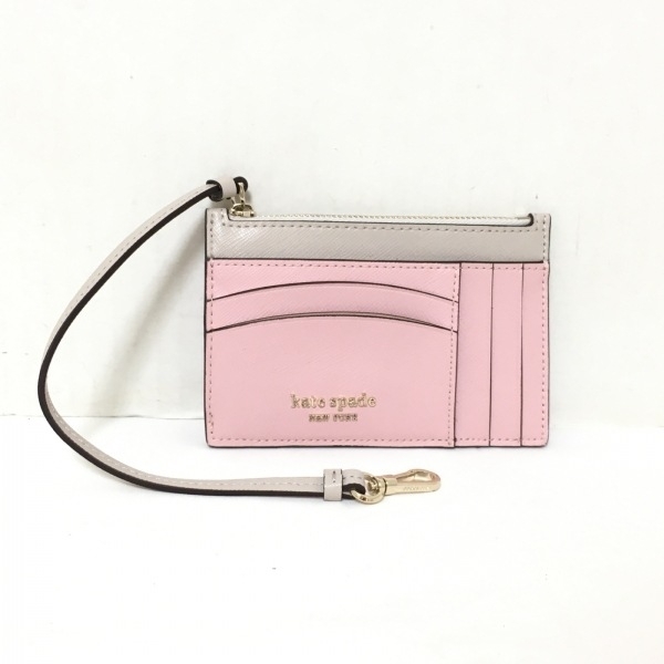 ケイトスペード Kate spade カードケース PWR00278 スペンサー カードホルダー リスレット レザー ピンク キーリング 美品 財布の画像1