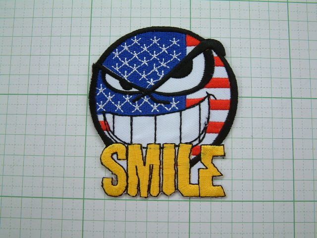 ★ スマイル マーク ワッペン ブルー 青色 USA アメリカン Smile ★ アイロン接着OK_画像1