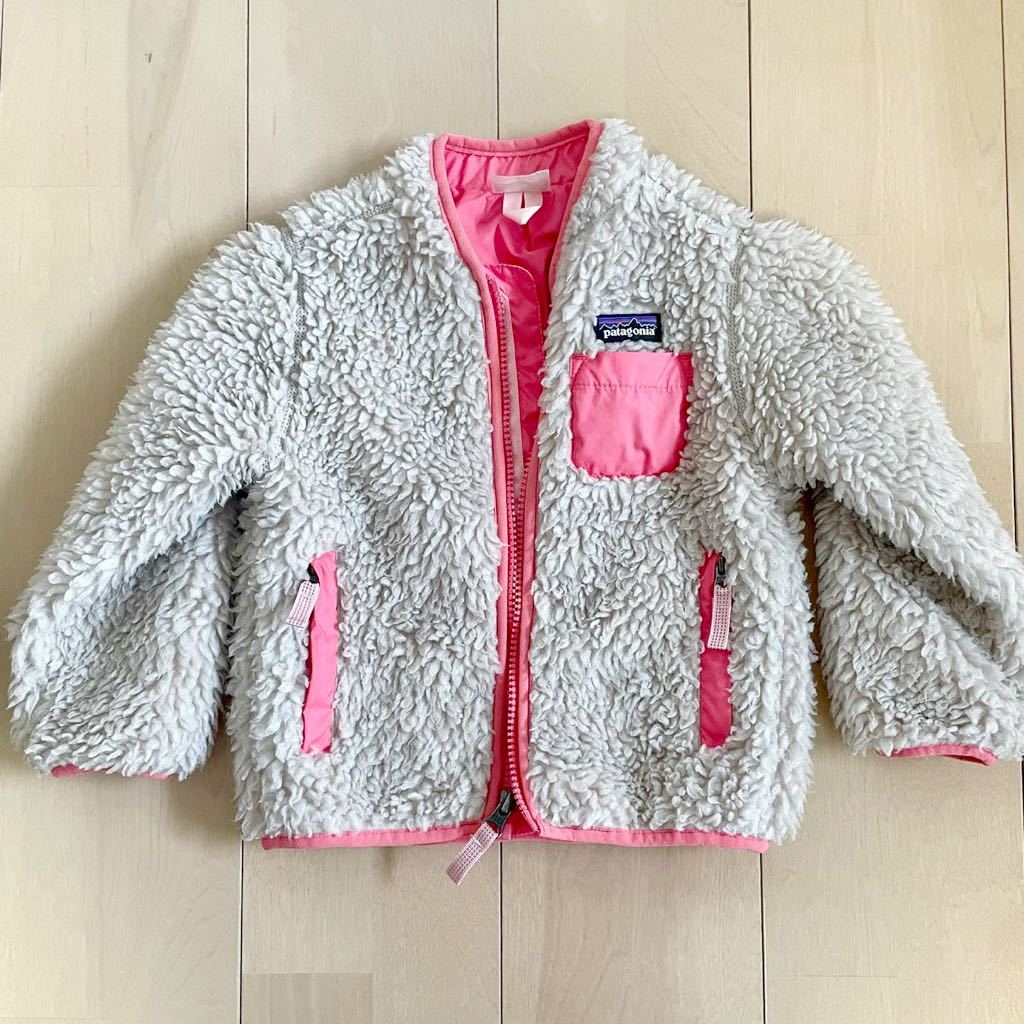 美品 Patagonia パタゴニア Baby Retro-X Jacket ベビー レトロX ジャケット サイズ２T オフホワイト ピンク フリース ボア キッズ_画像1