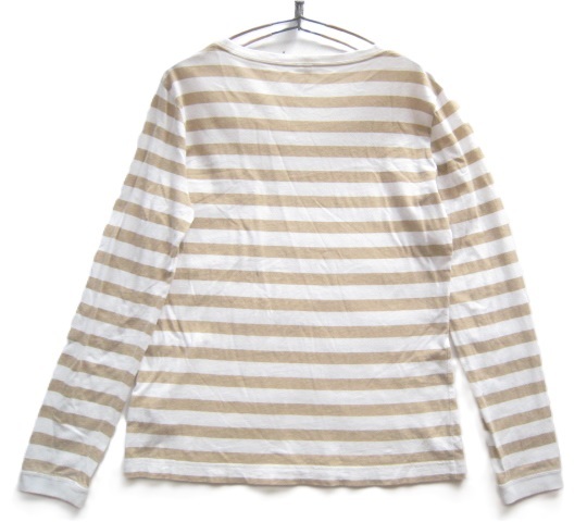 美品!!MARGARET HOWELL MHL. マーガレットハウエル*胸ポケット付き ボーダー柄カットソー・長袖Tシャツ 2 レディースM 白×ベージュ_画像9