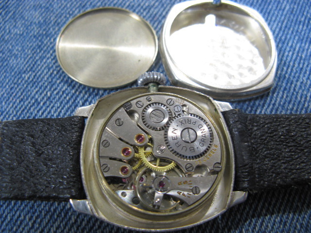 1958年製 BUREN ビュレン 銀無垢デ二ソンケース ブリティッシュウォッチ 英国アンティーク腕時計 稼働美品 注油済み_防塵キャップ付き