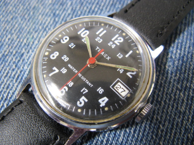 1980年製 TIMEX タイメックス MADE IN BRITAIN ブラックダイヤル ミリタリー ブリティッシュウォッチ アンティーク手巻腕時計 稼働品_12時間＆24時間表記