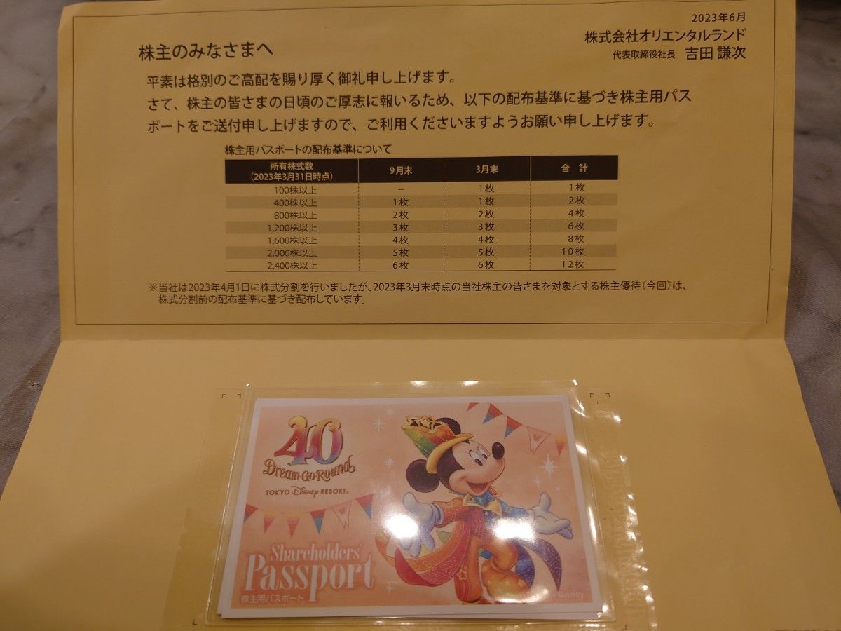 (2枚)東京ディズニーリゾート 株主優待 株主用パスポート オリエンタルランド　有効期限2024年6月30日