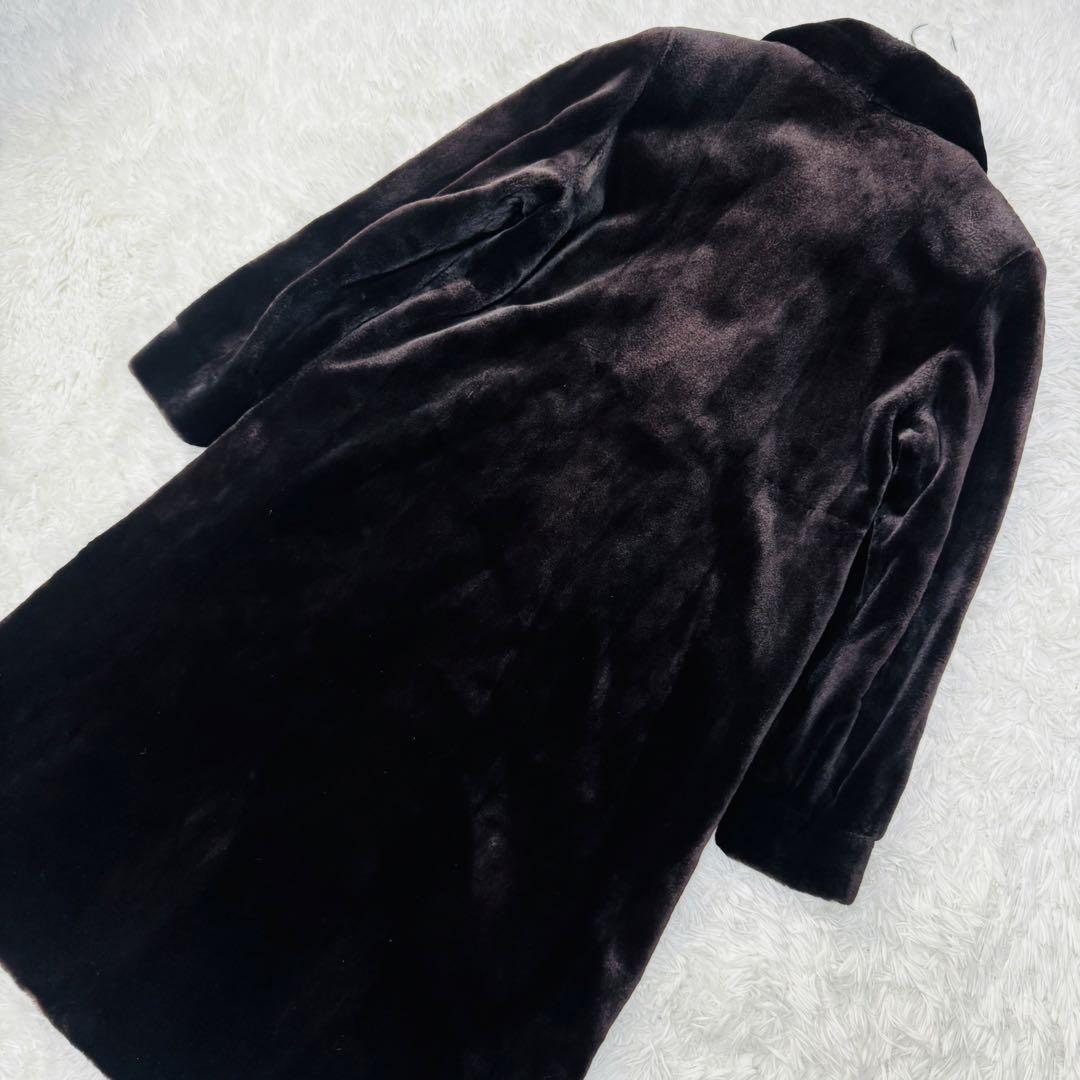 未使用品級 着丈110cm超 Chombert boutique SAGA MINK ロングファーコート L ~ XL ミンク ダークブラウン サガミンク 銀タグ_画像3