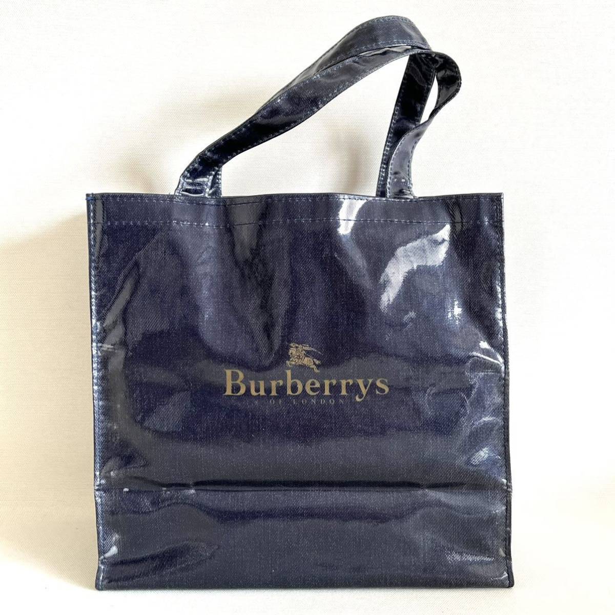 BURBERRYS バーバリー ミニトートバッグ ハンドバッグ ラミネート加工 ビニールコーティング ネイビー デニム _画像1