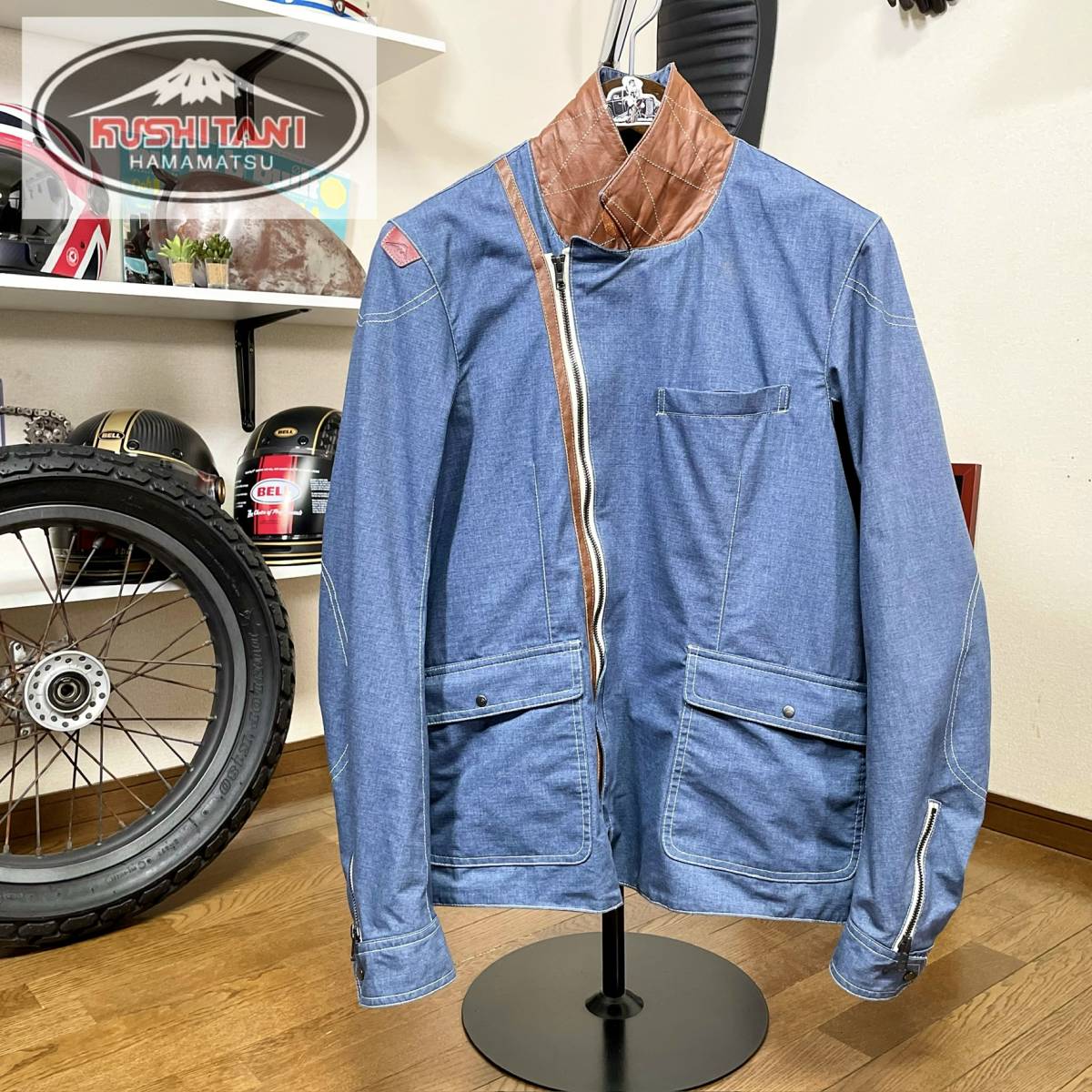 定価4.9万☆KUSHITANI クシタニ K-2317 スワンクジャケット サックス/XL ◆バイク ライディング アウター コットン ライダース スポーツ_画像1