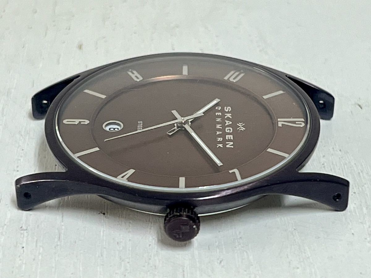 1h 電池交換済み SKAGEN DENMARK スカーゲン クォーツ メンズ 腕時計 474 XLMLD デイト ブラウン 文字盤 QZの画像6