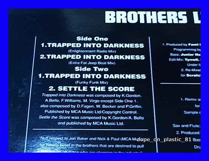 Brothers Like Outlaw / Trapped Into Darkness/UK Original/5点以上で送料無料、10点以上で10%割引!!!/12'_画像2
