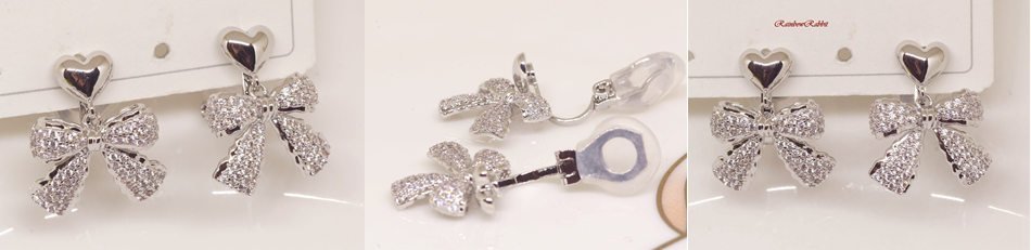 *18K RGP platinum diamond CZ Heart ribbon joting earrings yp4955