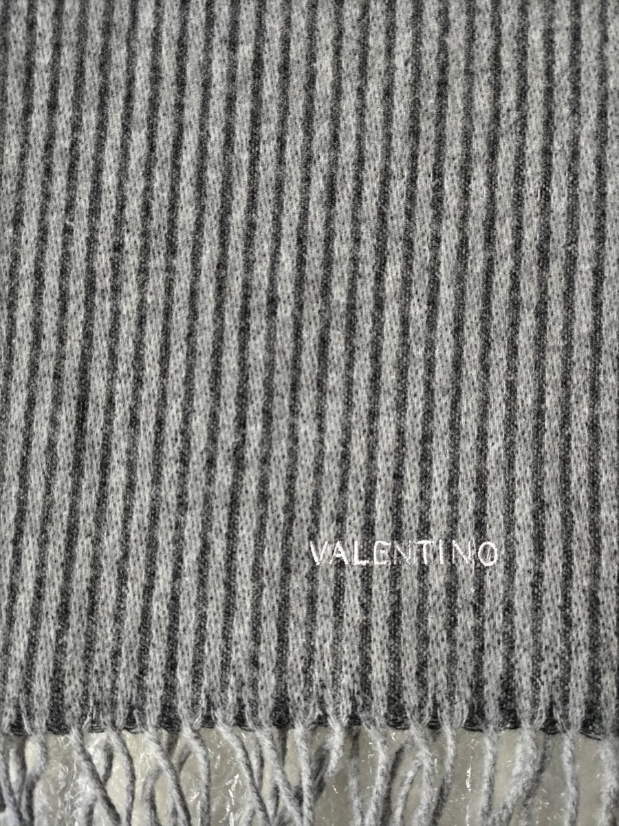 イタリア製 VALENTINO ヴァレンティノ WOOL マフラー グレー ストライプ_画像6