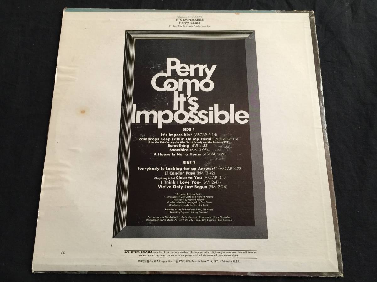 ★Perry Como / It's Impossible US盤LP★Qsjn1★ _画像2