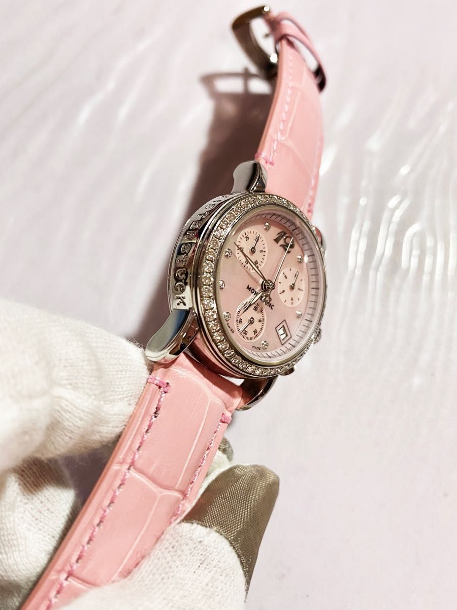 モンブラン　腕時計　コーラルピンク　ピンク　革ベルト　レディース　ダイヤモンド　シェル　高級腕時計