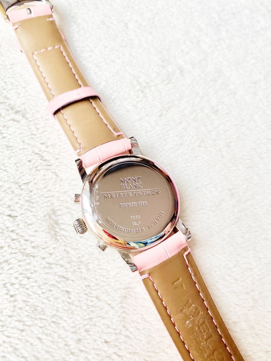 モンブラン　腕時計　コーラルピンク　ピンク　革ベルト　レディース　ダイヤモンド　シェル　高級腕時計