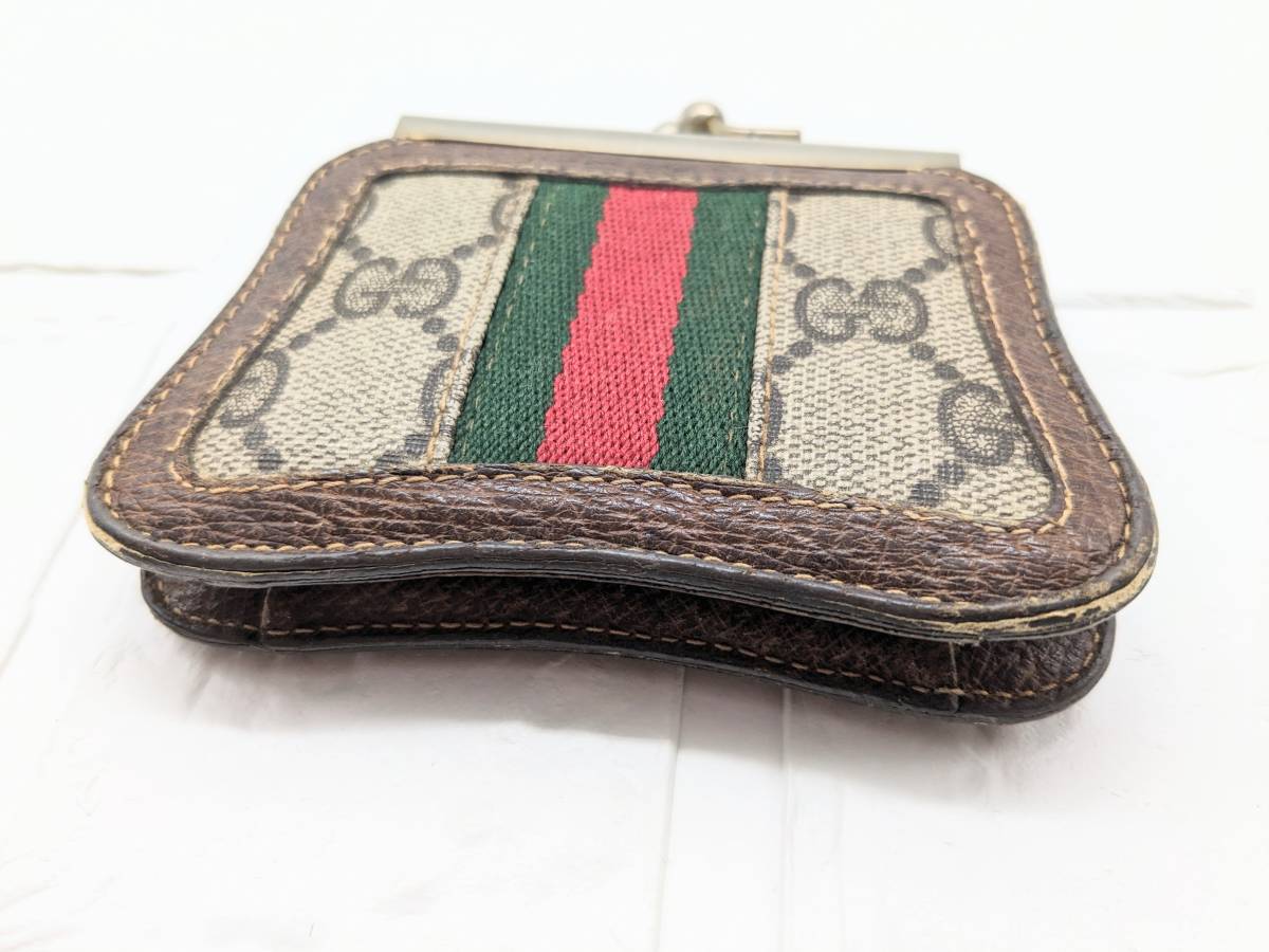 1000円～★OLD GUCCI オールドグッチ がま口 コインケース シェリーライン GG ゴールド金具 ウォレット 財布 サイフ ポーチ 革_画像2