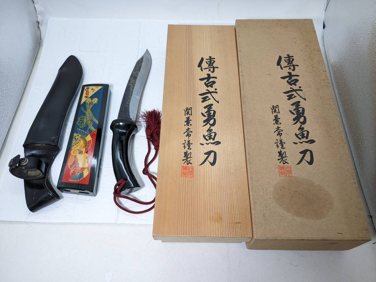 【現状品】関兼常謹製 傳古式摩鬼利 全長約37㎝☆マキリ ナイフ ナタ 片刃 狩猟 アウトドア サバイバルナイフ 剣鉈 日本製 _画像1