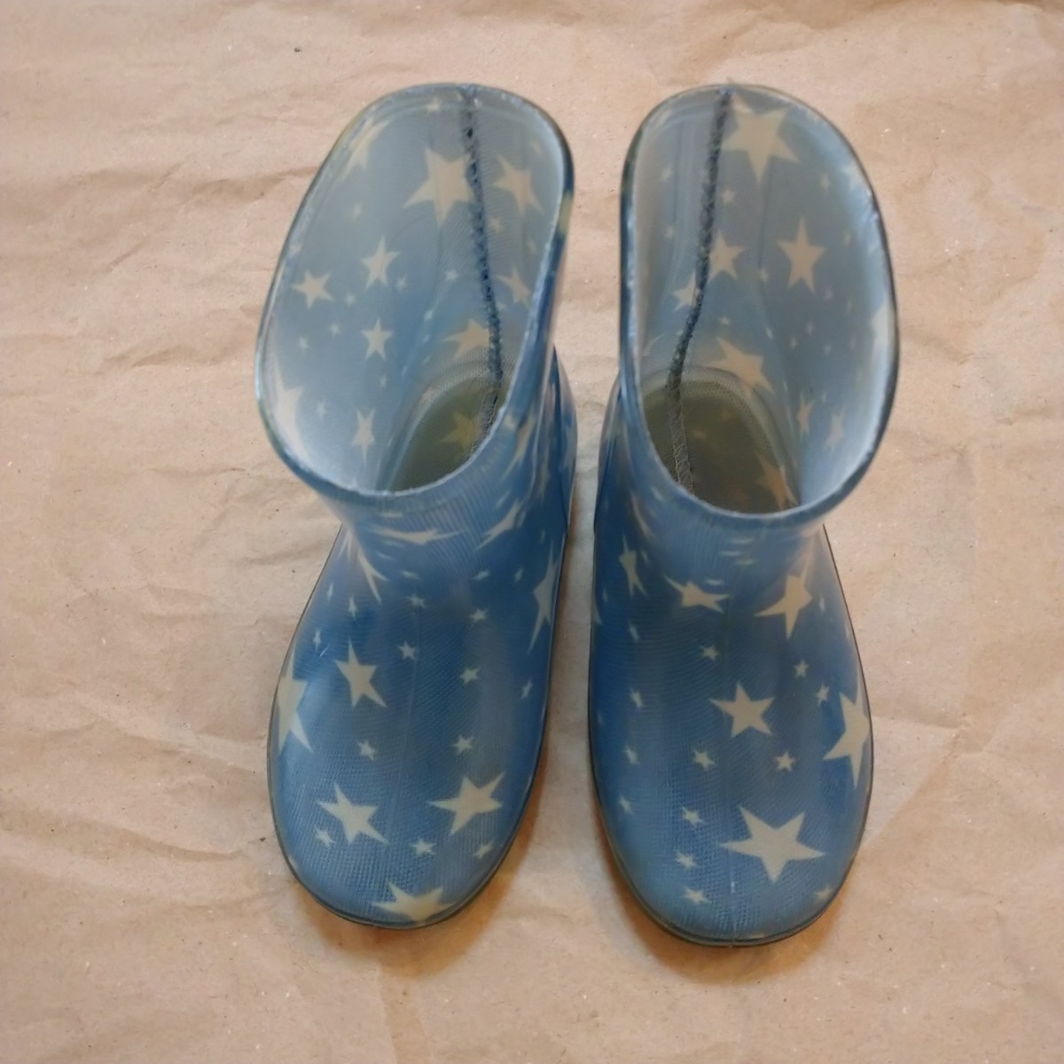 即決!ビニール長靴レインブーツ14.0cmブルー青地白ホワイト星柄