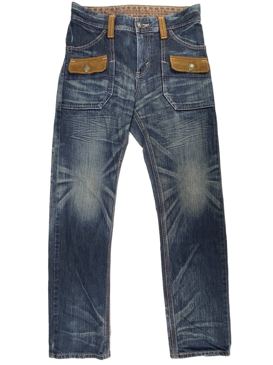 EDWIN Edwin 433XVS W30 ( примерно 84cm) сделано в Японии б/у обработка Western втулка Denim брюки мужской джинсы 