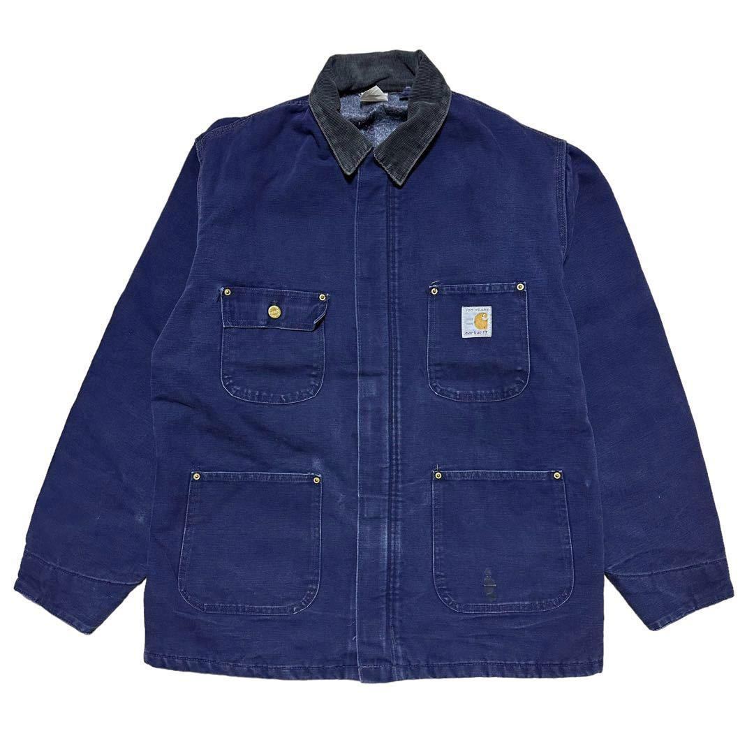 希少 80's Carhartt CHORE COAT NAVY STUSSYコラボ元ネタ ジップ仕様 カーハート チョアコート カバーオール ジャケット ダック ネイビー