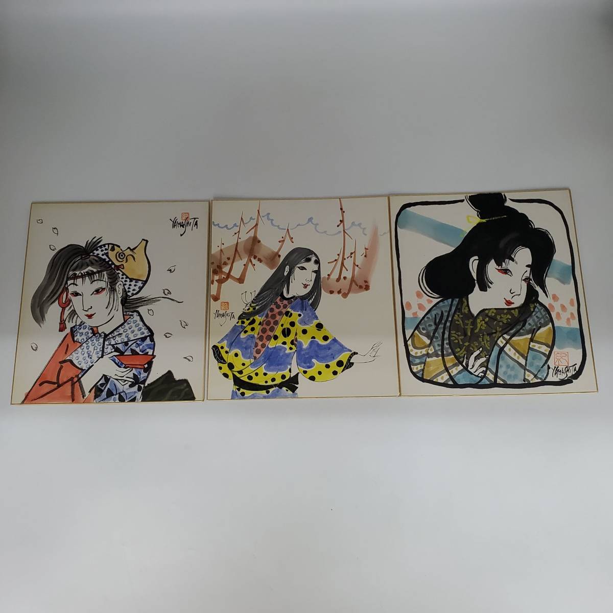 山下紀一郎 直筆カラー色紙 漫画家 イラストレーター 女 和装 山下紀一郎 直筆カラー色紙 漫画家 イラストレーター 女 和装