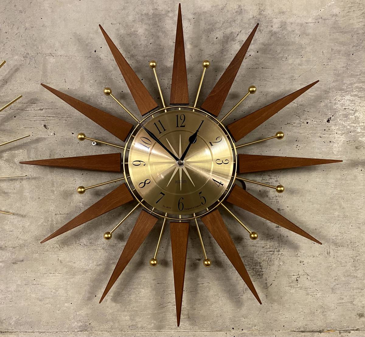Sunburst Clock(midcentury,サンバースト,スターバースト,ビンテージクロック,ミッドセンチュリー,イームズ,50's,スペースエイジ_画像5