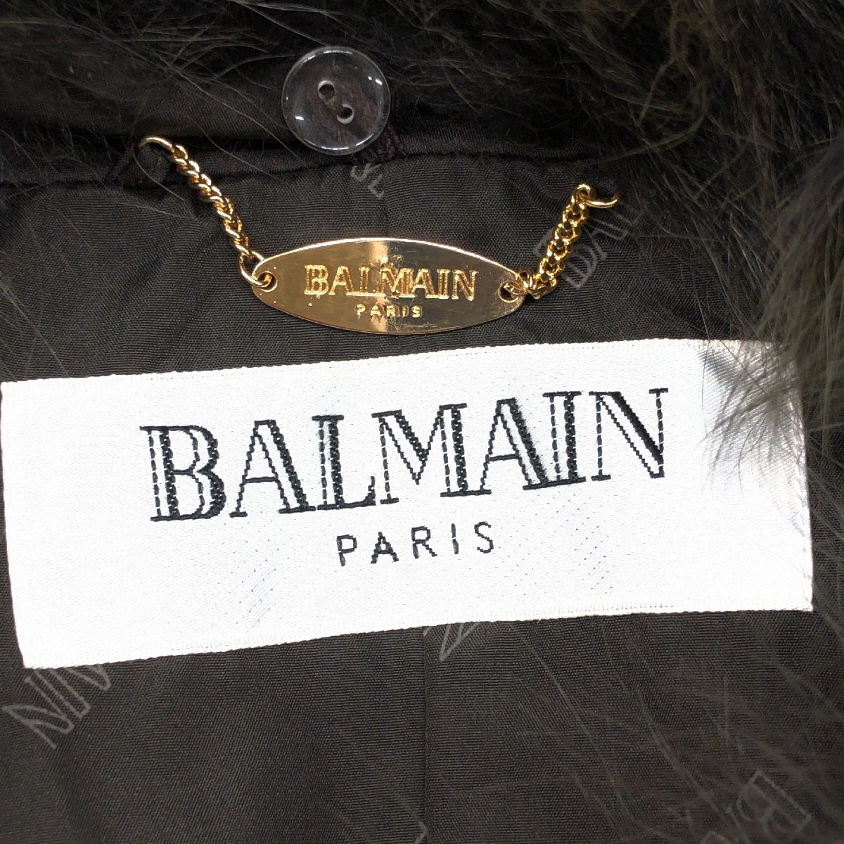 ◆美品 BALMAIN バルマン 豪華ブルーフォックスファー シルク100% ダウンジャケット M ダークブラウン ダウンコート ベルスリーブ 女性用_画像3