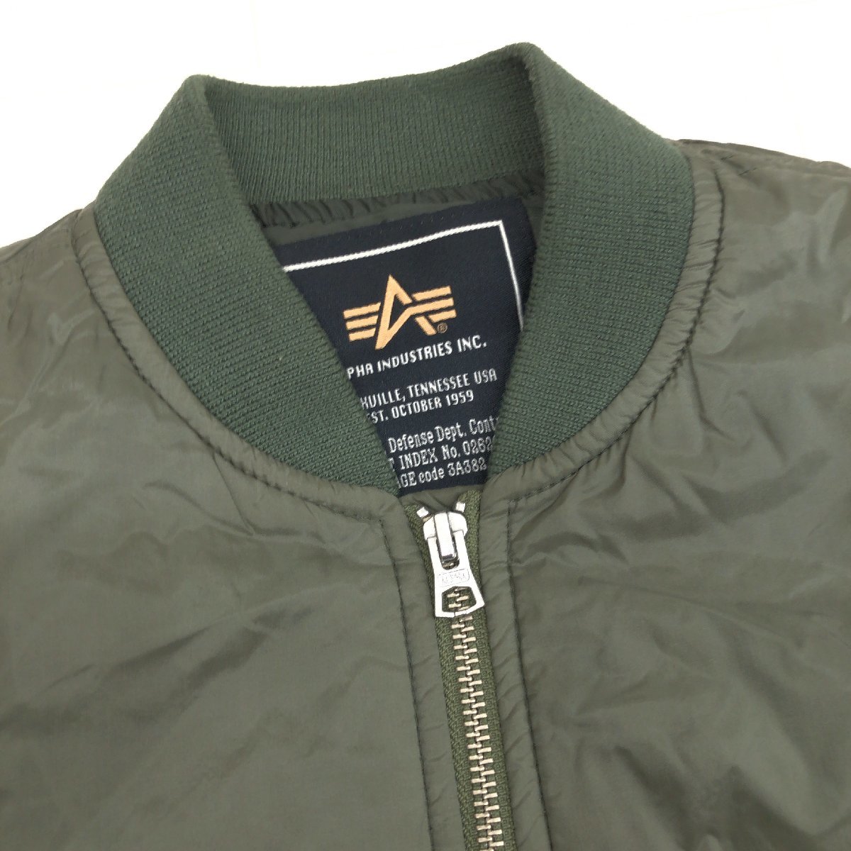 ●ALPHA INDUSTRIES アルファ 定価18,480円 ナイロンタフタ ライトシェル MA-1 フライトジャケット S カーキ オリーブ プリマロフト メンズ_画像4