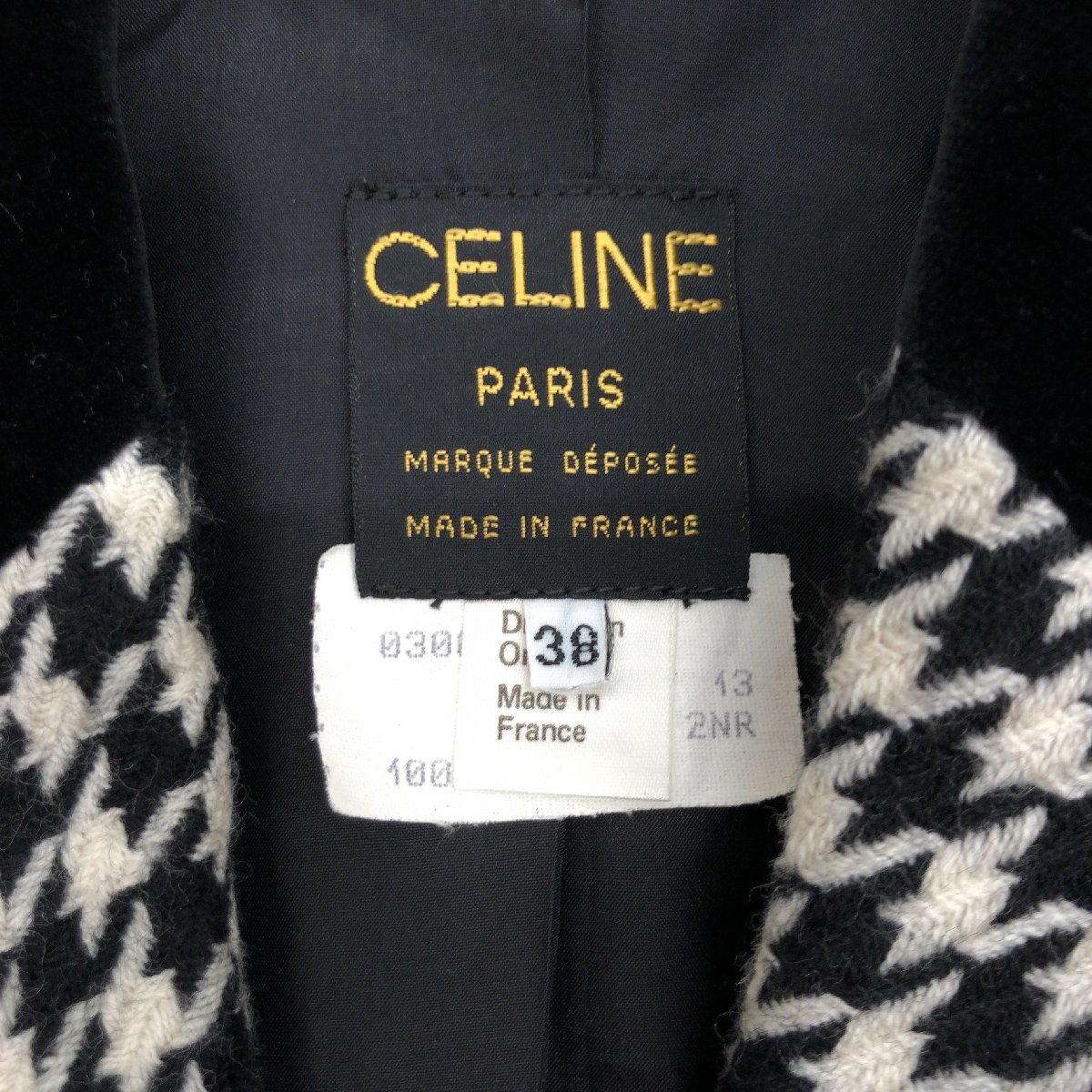 ● CELINE セリーヌ ウール100% ハウンドトゥース ジャケット 38(M相当) 白×黒 ホワイト ブラック フランス製 羽織り 古着 ヴィンテージ_画像3