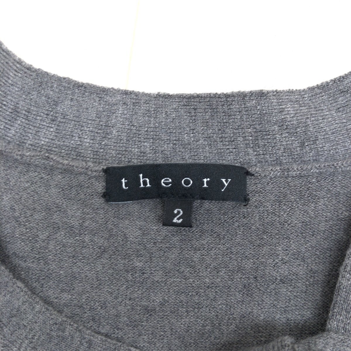 美品 Theory セオリー ウール ボータイ ニット ワンピース 2(M) グレー 半袖 パフスリーブ チュニック ミディ丈 国内正規品 レディース_画像3