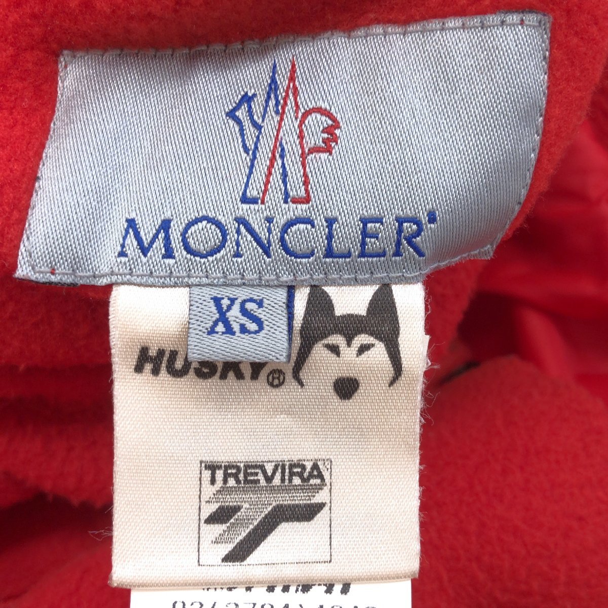 ◆90's 仏製 MONCLER×HUSKY TREVIRA モンクレール ハスキー ナイロン フリース リバーシブル パーカー XS 赤 レッド ヴィンテージ 古着_画像5