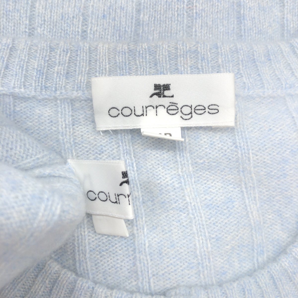 ●Courreges クレージュ 《繊維の宝石》上質 カシミヤ100% ニット アンサンブル 11R(L) ライトブルー カーディガン セーター カシミア_画像3