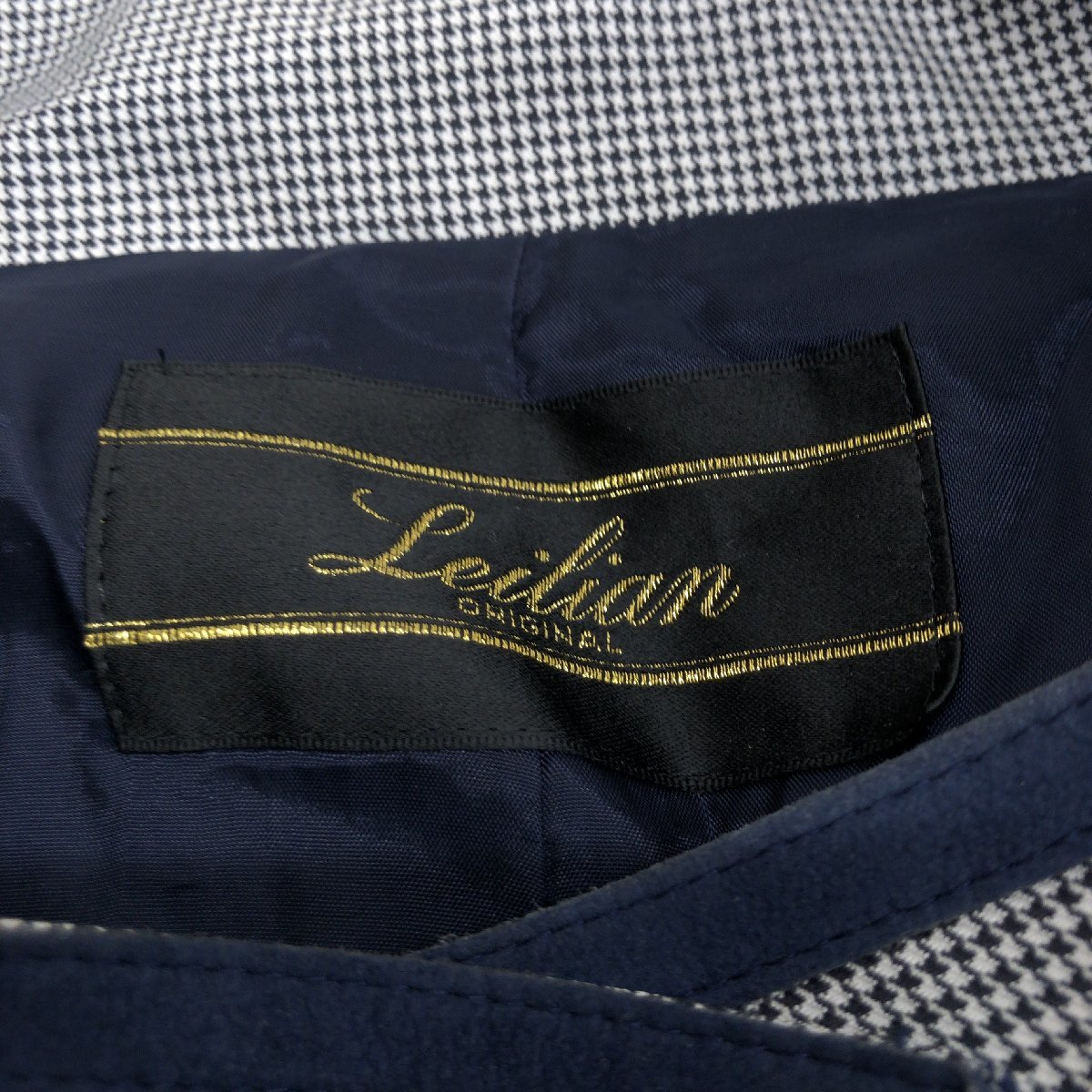 ●Leilian レリアン シルク100% ハウンドトゥース スタンドカラー コート 13(XL) グレー系 日本製 ジャケット LL 2L ゆったり 大きい_画像3
