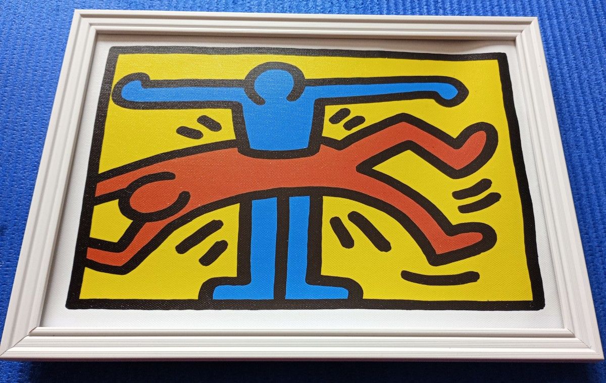 【額付ポスター】キャンバスアート ポスター　キース・ヘリングkeith haring A4　21×30cm フレーム付き Jタイプ