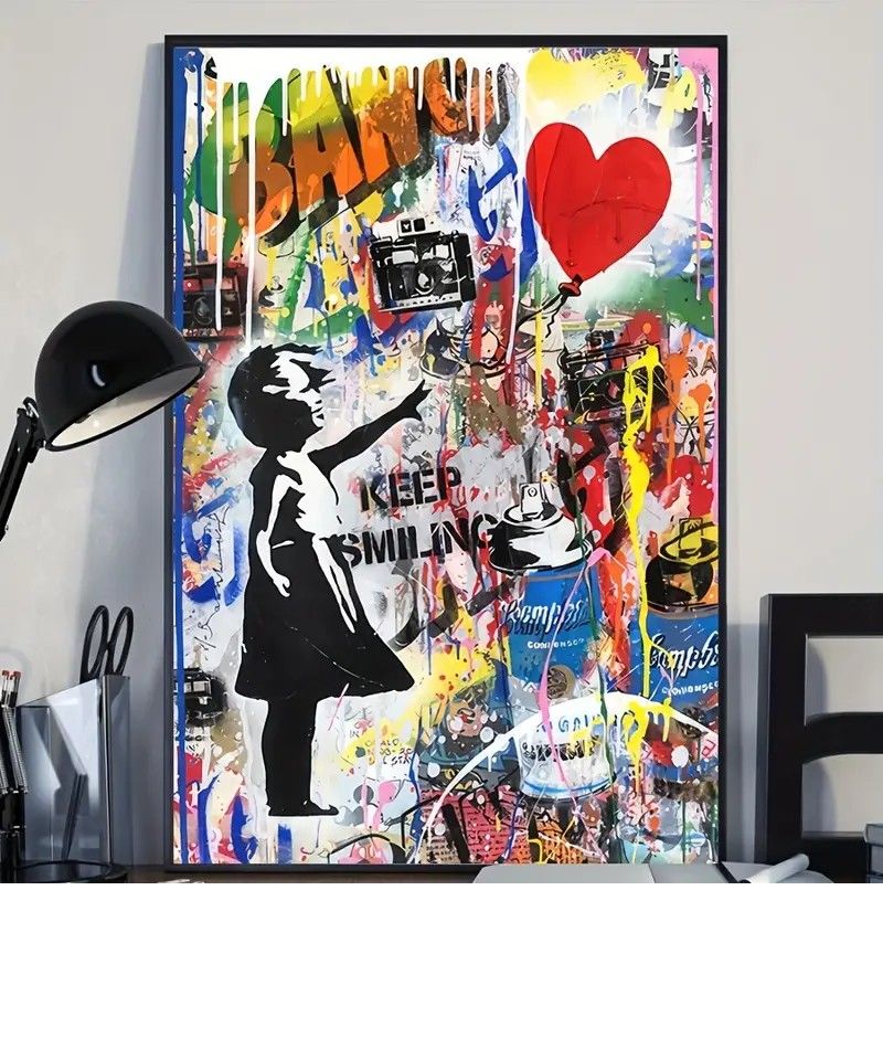 【額付ポスター】キャンバスアート 　Banksy/バンクシー  A3アートポスター　30×40cm 　フレーム付き スタイルA
