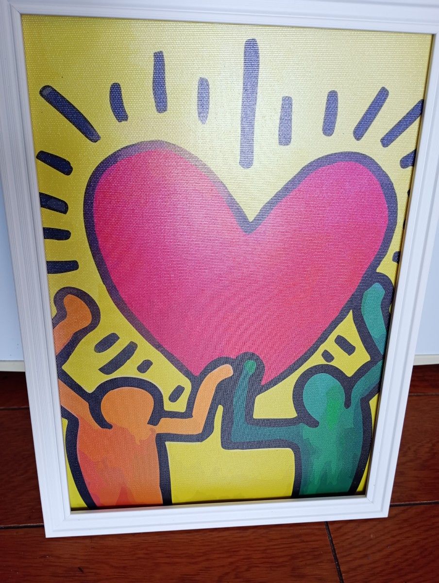 【額付ポスター】キャンバスアート ポスター　キース・ヘリングkeith haring A4　21×30cm フレーム付き Eタイプ