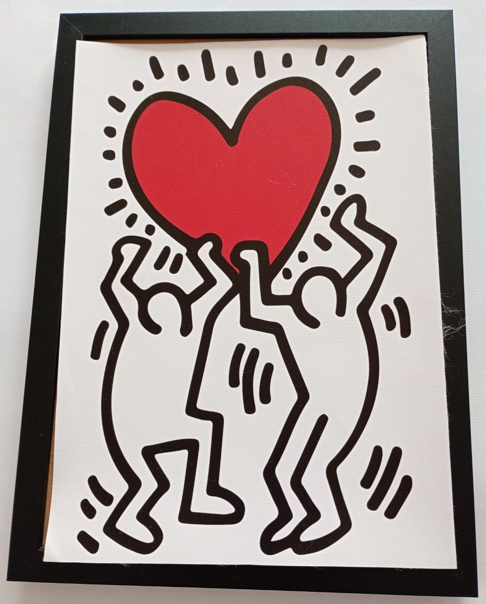 【額付ポスター】キャンバスアート キース・ヘリング　keith haring A4アートポスター　　21×30cmフレーム付き