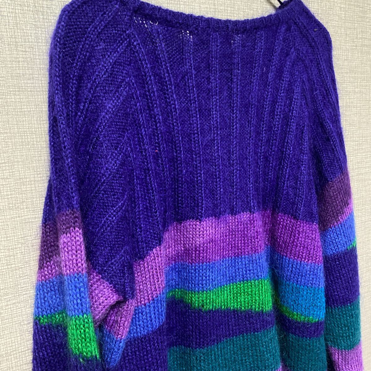 80s 90smo hair mohair wool knitted sweater USA Vintage Vintage America old clothes design multicolor border length of hair length .