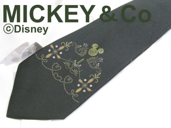 【ディズニー ミッキー】C 648 ミッキィー ロイド ネクタイ MICKEY＆Co Lloyd's Disney 緑系 刺繍柄ジャガード_画像1