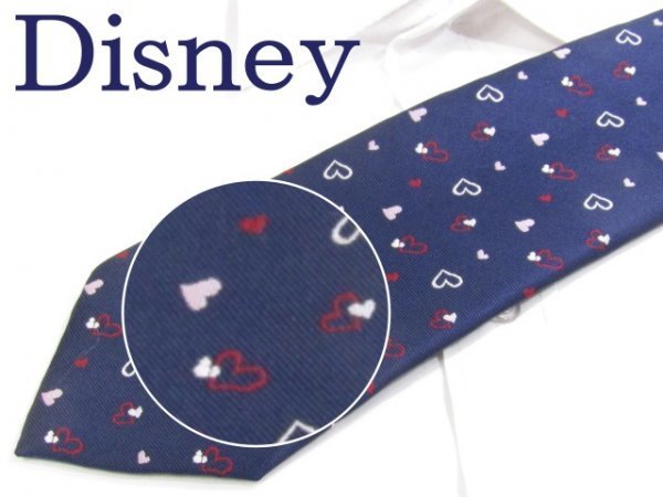 【ディズニー ミッキー】RT 224 ディズニー ネクタイ Disney 紺色系 ハート型 小紋 ジャガード_画像1