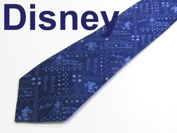 【ディズニー ミッキー】C 803 ディズニーネクタイ Disney 紺色系 ミッキーマウスロゴ柄ジャガード_画像1