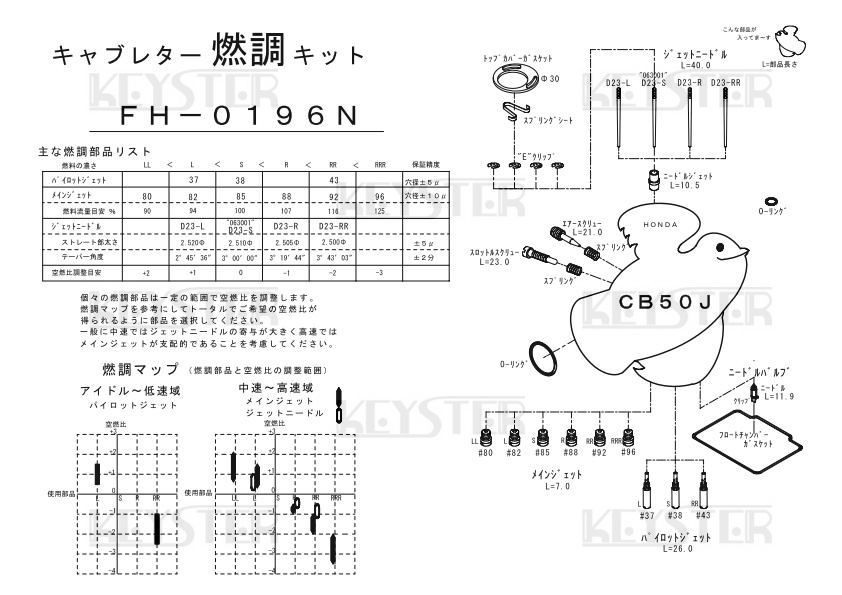 ■ FH-0196N　CB50J PC07A　キャブレター リペアキット　キースター　燃調キット　KEYSTER_画像3