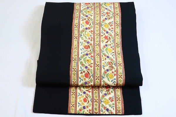 [ kimono fi] unused goods Nagoya obi salt ... style length 3m45cm black stylish usually put on casual silk brand new m-5506