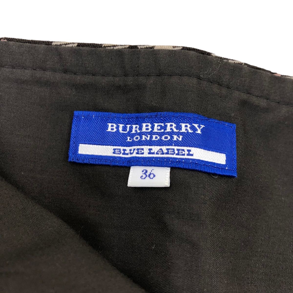 NS109 日本製 BURBERRY BLUE LABEL バーバリー スカート ミニスカート タイトスカート ボトムス ノバチェック 毛100% 36 ブラウン 茶_画像5