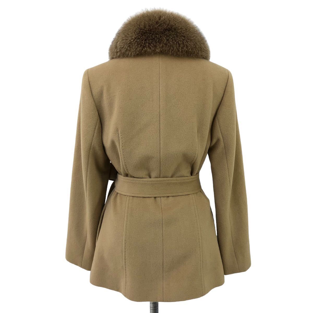 B352 J&R J&R coat fox fur 2way belt attaching outer outer garment feather weave long sleeve Anne gola beige lady's M made in Japan 